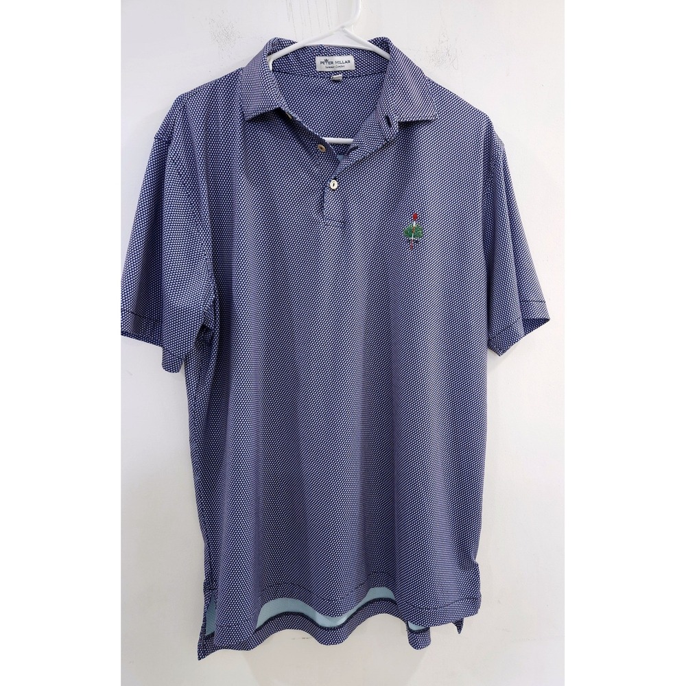 Peter Millar Summer Comfort Polo Shirt Mens Medium Blue Geometric Golf 1895 Logo